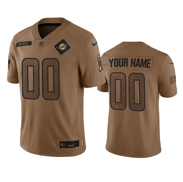 Men%27s Miami Dolphins Active Player Custom 2023 Brown Salute To Setvice Limited Football Stitched Jersey